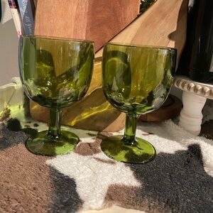 Vintage Avocado Green Bartlett Collins Thumbprint Goblet